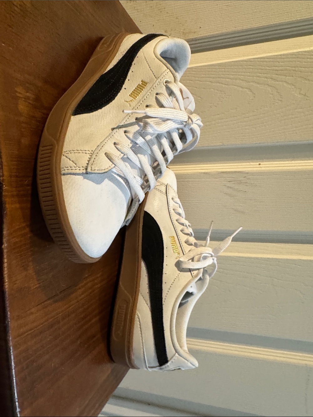 Puma Women’s White and Black Sneakers with Gum Sole
